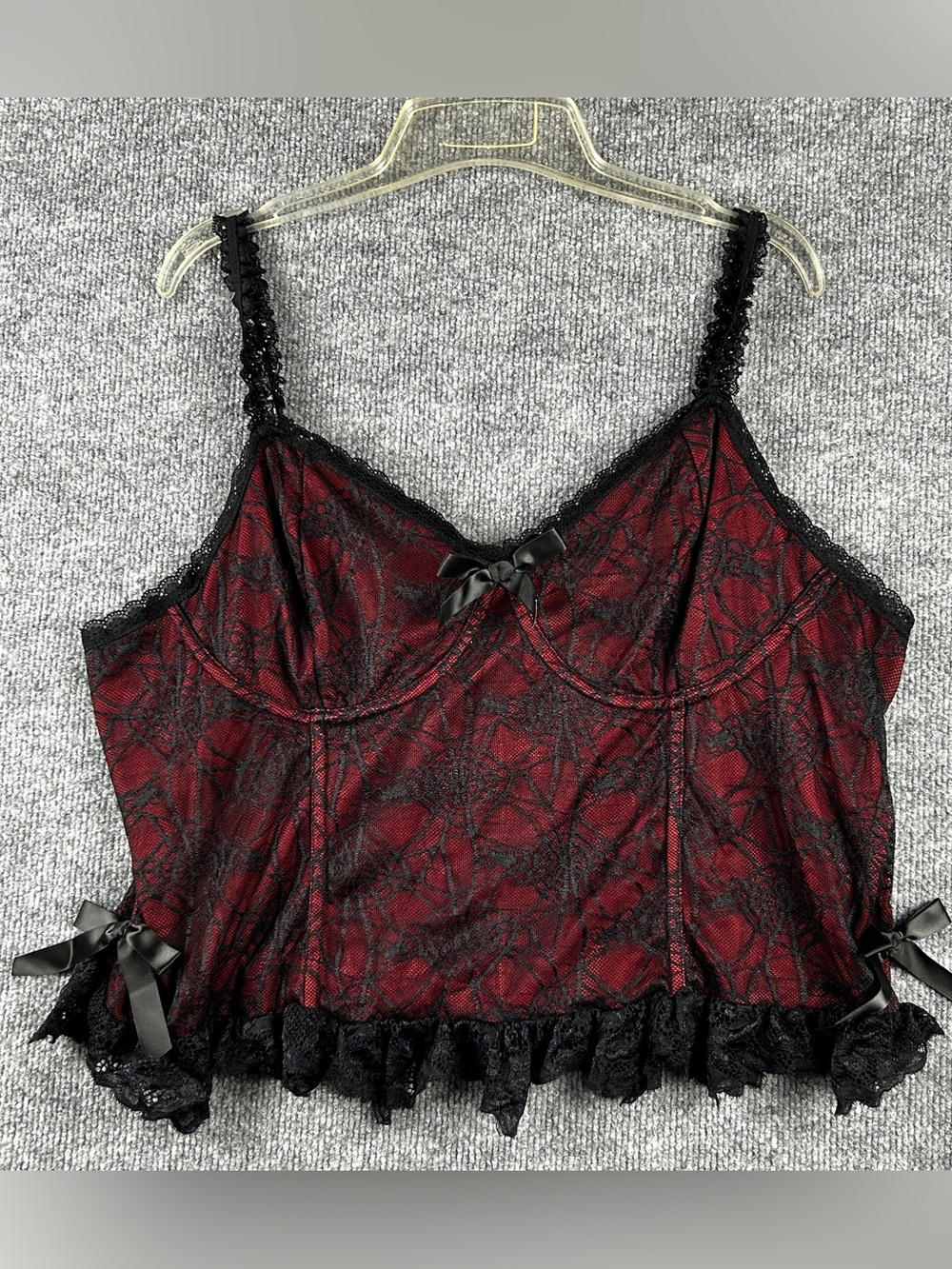 ROMWE Red Black Floral Lace Bustier Corset Cami Top Size 4XL Ruffle Bow Gothic